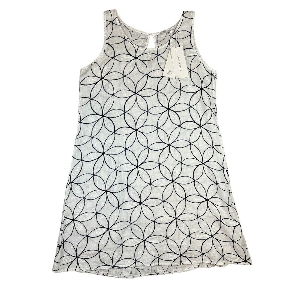 Kaktus White Sleeveless Linen Blend Dress w Embroidery Size M  NWT Coastal Vacay